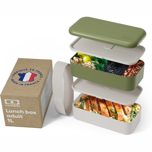 214001 - MONBENTO MB Kuti Dreke Origjinale Ulliri e Ricikluar - Kuti Dreke me Ndarje - Kuti Bento Hermetike me 2 Kate