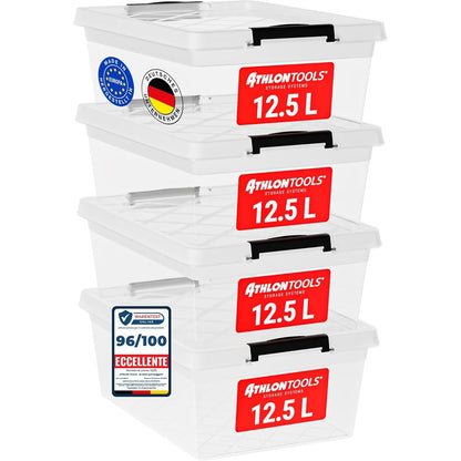 252971 - ATHLON TOOLS 4 kuti ruajtjeje 12.5L, me kapakë, të gradës ushqimore, kuti plastike transparente 100% e re