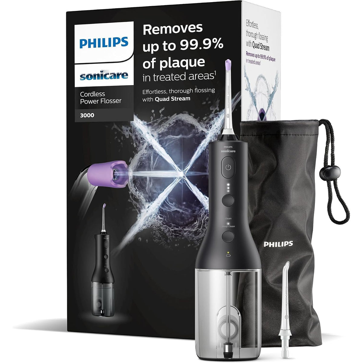 315350 - përkatës uji pa tel Sonicare Power Flosser 3000, i zi (modeli HX3826/33)