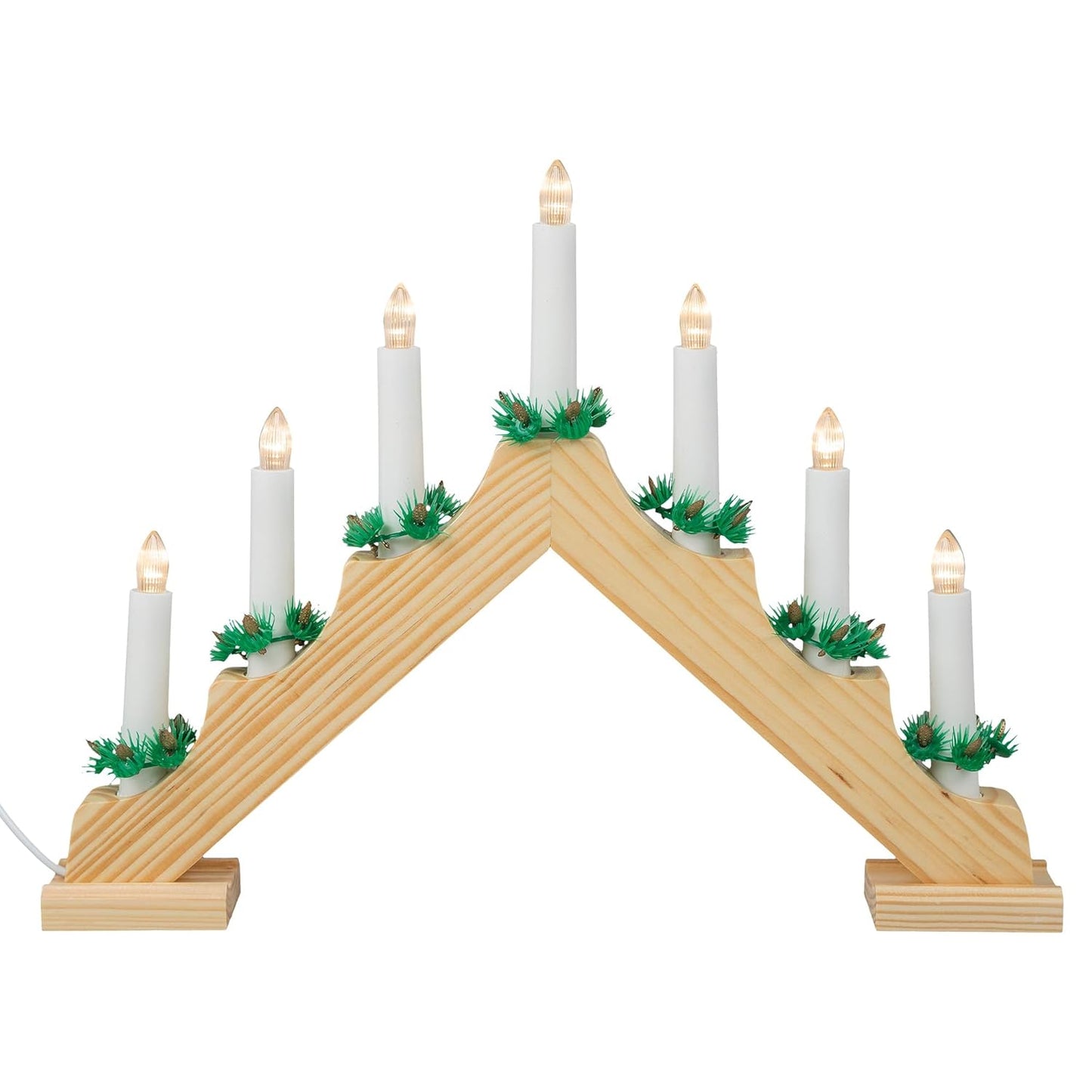 196998 - IDENA 8582088 - Mbajtëse Qirinjsh LED Advent prej Druri Natyral, me 7 Qirinje LED të Bardhë të Ngrohtë, Llambë Rezervë, Kabllon Lidhëse me Çelës, Dekorim Krishtlindjesh