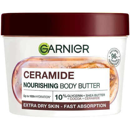 297656 - GARNIER - Superushqim për Trupin - Krem Riparues - Hidratim 48 orësh - Formulë vegane - 97% origjinë natyrale - Me gjalpë kakaoje dhe ceramide - 380 ml