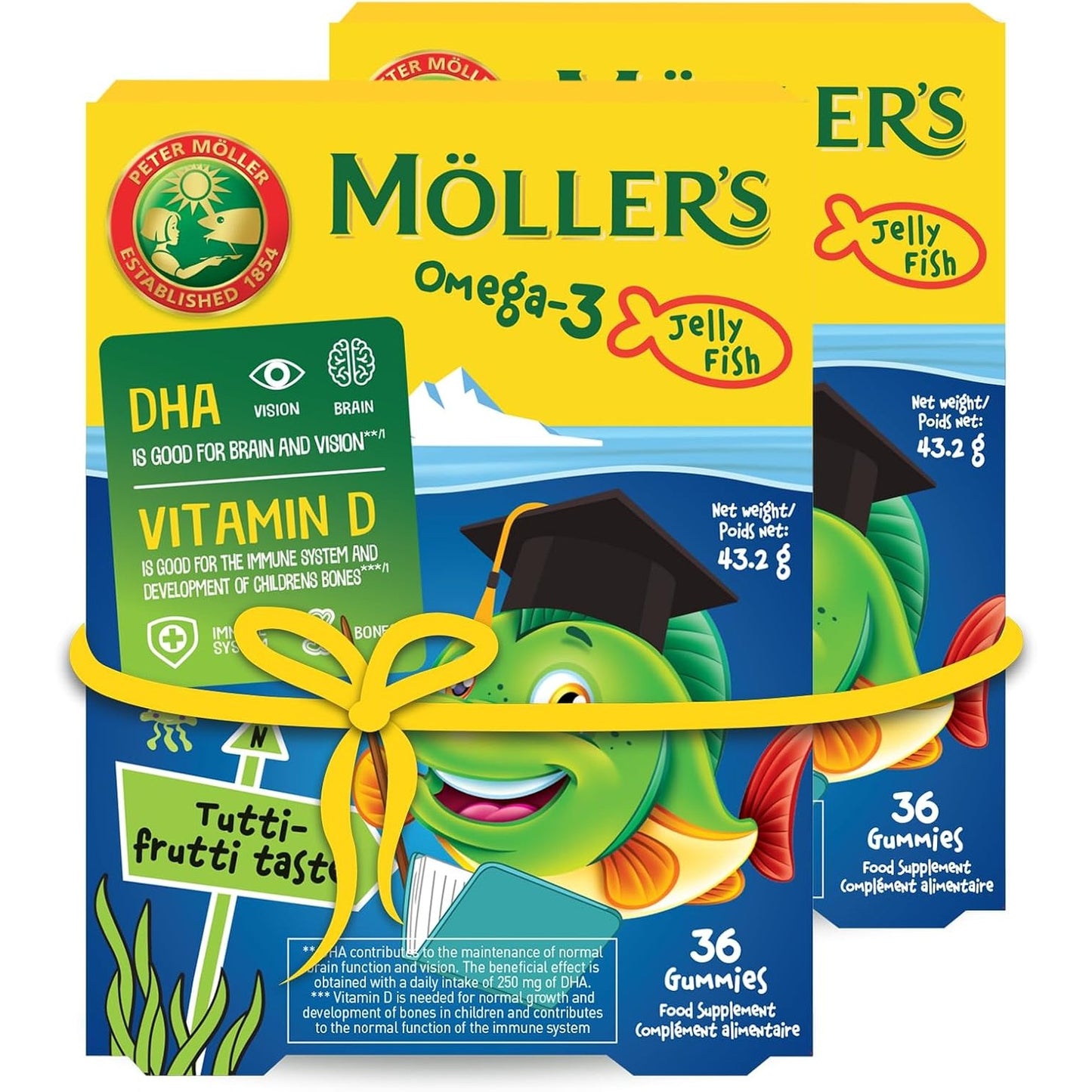 272487 - MOLLER'S® Omega 3 për Fëmijë, Vaj peshku natyral omega-3, 72 copë, Me DHA dhe EPA, Pa gluten, laktozë ose sheqer të shtuar, Shije Tutti Frutti