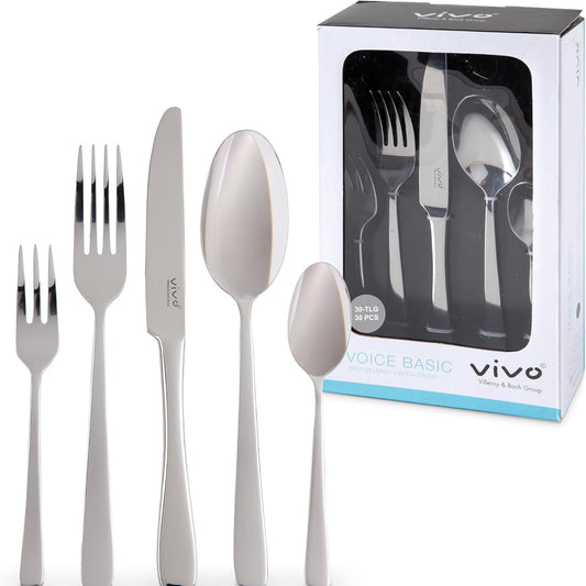 167351 - VIVO VILLEROY & BOCH - Set Takëmesh Voice Basic me 30 Pjesë për 6 Persona, Çelik Inox, i Sigurt për Lavastovilje