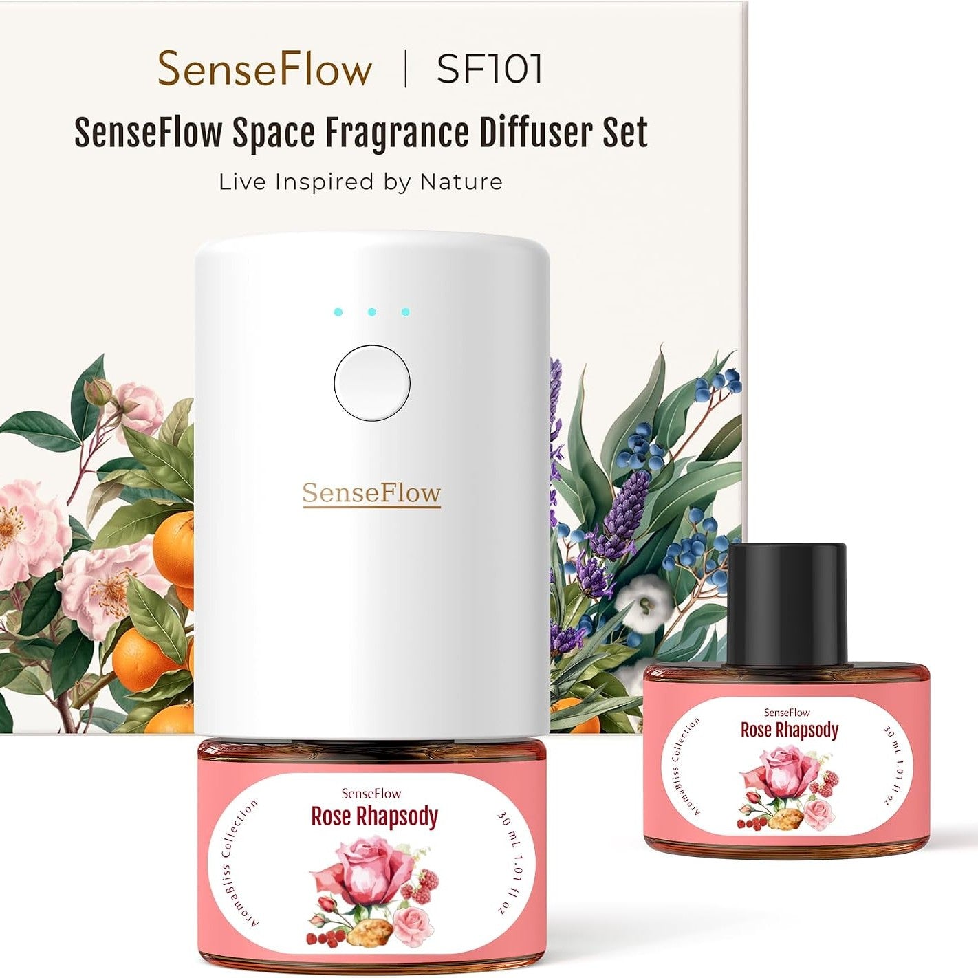 271368 - Difuzues vaji esencial SENSEFLOW SF101, ultrasonik, aromë dhome, 100% me bazë bimore, 120 ditë, për shtëpi dhe hotel, deri në 100 m², Pink Rhapsody