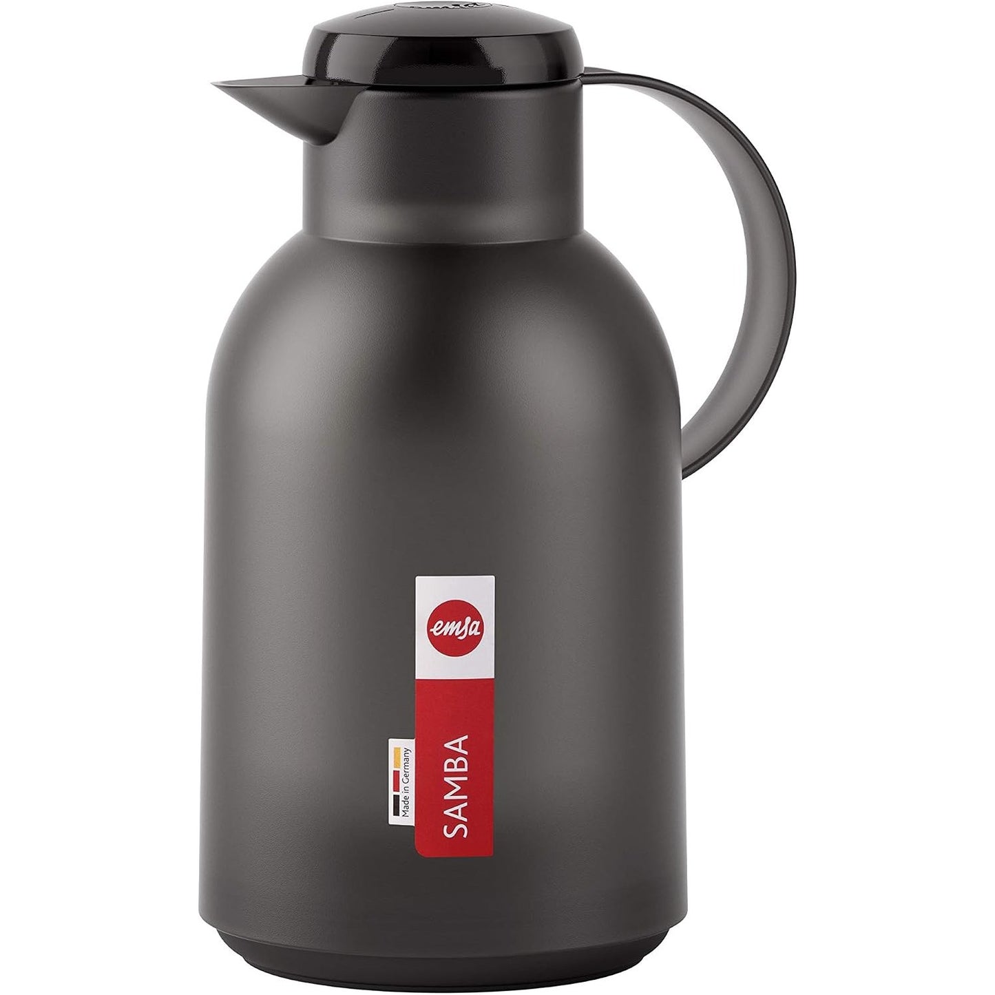 294151 - EMSAA Karafe e Izoluar N40119 Samba | 1.5 litra | Mbyllje me Shtypje të Shpejtë | Mban nxehtë për 12 orë dhe të ftohtë për 24 orë | Material: Plastikë | Ngjyra: E zezë e tejdukshme