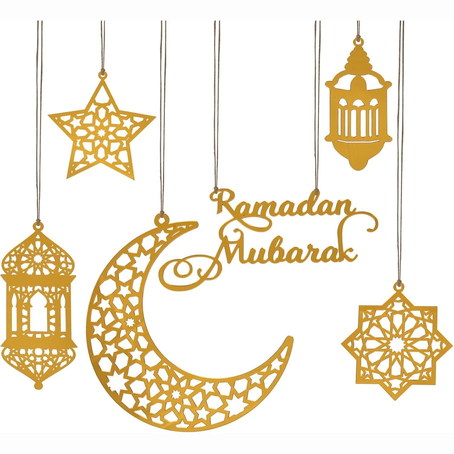 258045 - PENLOOP 6 copë zbukurim varëse për Ramazan, dekorim akrilik për Ramazan Kareem, mbajtëse llambë çaji, hënë, formë ylli