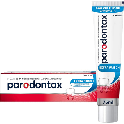 297650 - PARODONTAX Pasta e dhëmbëve Extra Fresh, 75 ml, ndihmon në zvogëlimin dhe parandalimin e gjakderdhjes së mishrave të dhëmbëve