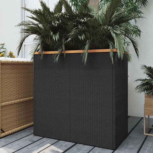151196 - Planter Black Kosh i Zi për Bimë 80x40x80 cm, prej Poly Rattan, për Kopsht, Përshtatshëm për Bimë