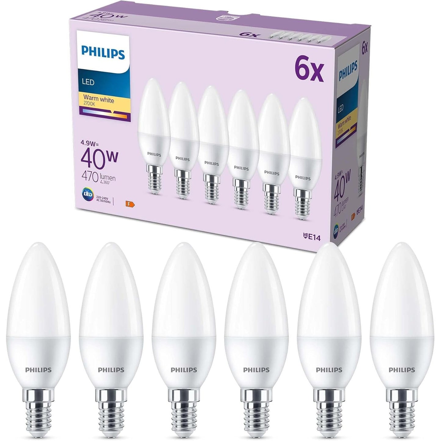 198439 - PHILIPS LIGHTING 929003541136 Pako me 6 Llamba LED E14, në Formë Flake, 40W, E Bardhë e Ngrohtë