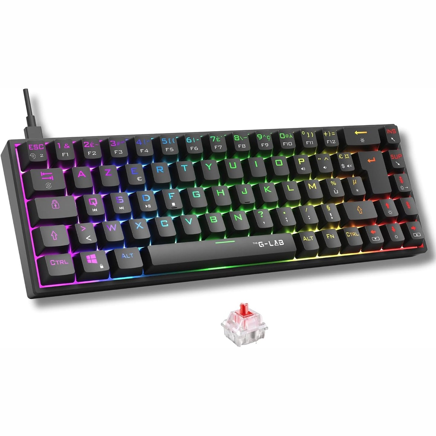 276605 - G-LAB Keyz Titanium Tastierë Lojërash 65% AZERTY, USB, Tastierë Mekanike me Çelësa të Kuq, 100% RGB e Personalizueshme, Anti-Ghosting, Makro të Programueshme, për PC, PS4, PS5, Xbox, Ngjyra: E Zezë