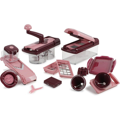 221601 - GENIUS Set inteligjent Nicer Dicer Fusion Smart (23 copë), përfshirë Twist në të kuqe rubini, prerëse shumëfunksionale, rende, spiralizues