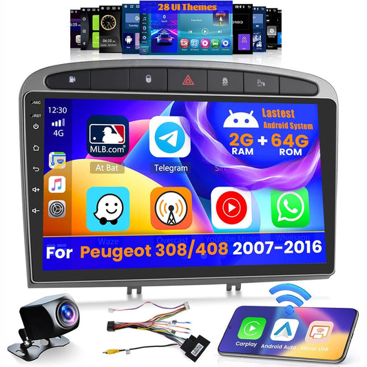 266059 - INEFALA Radio makine 2GB+64GB Android 15 për Peugeot 308/408 2007-2016, CarPlay Wireless, Android Auto, ekran 9 inç, Bluetooth, RDS, DSP, WiFi, GPS