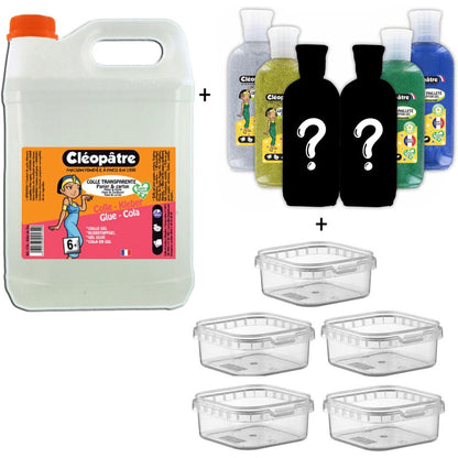 267004 - CLÉOPATRE Set Ngjitës Transparent 2kg + 6 Tuba me Shkëlqim + 5 Kuti Ruajtjeje - Pa Tretës, Pastron me Ujë - Nga 6 Vjeç
