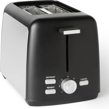 162715 - AMAZON BASICS Toster me 2 Hapësira, 7 Nivele Skuqjeje, Tavë Lëvizshme për Thërrime, 800W, Ngjyrë e Zëzë