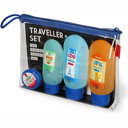 242533 - LEGAMI Set Udhëtimi me 3 Shishe (2x100 ml dhe 1x60 ml), 1 Spatul dhe 1 Kavanoz (30 ml), në përputhje me Rregulloret e Aeroportit, Etiketa të Lëvizshme, Rezistent ndaj Ujit