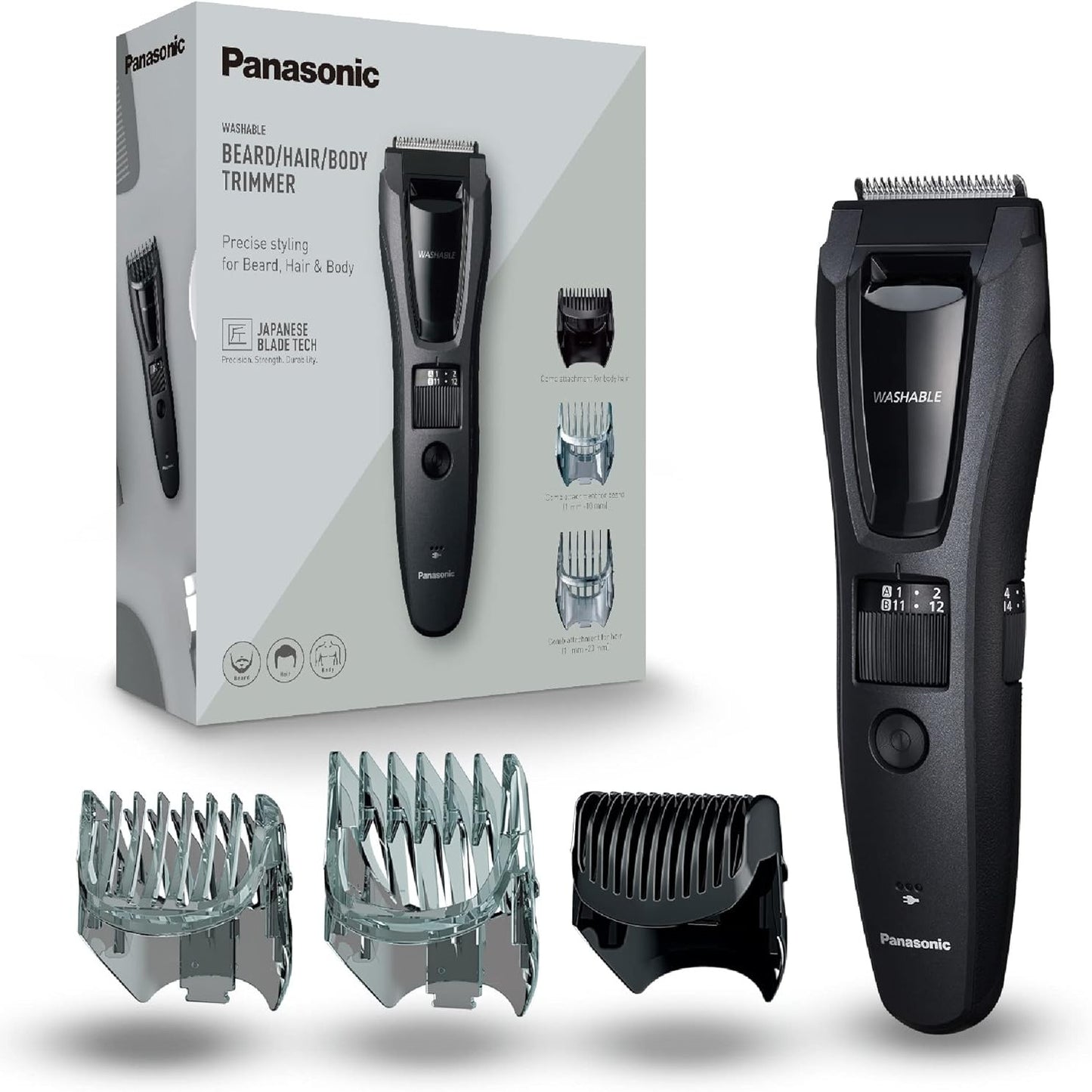 271194 - PANASONIC Makinë prerëse dhe prerëse flokësh ER-GB62-H503, Portative pa tel, E papërshkueshme nga uji, 39 cilësime gjatësie, 3 aksesorë, Funksionim pa tel dhe me kabllo, Ngjyrë gri mat