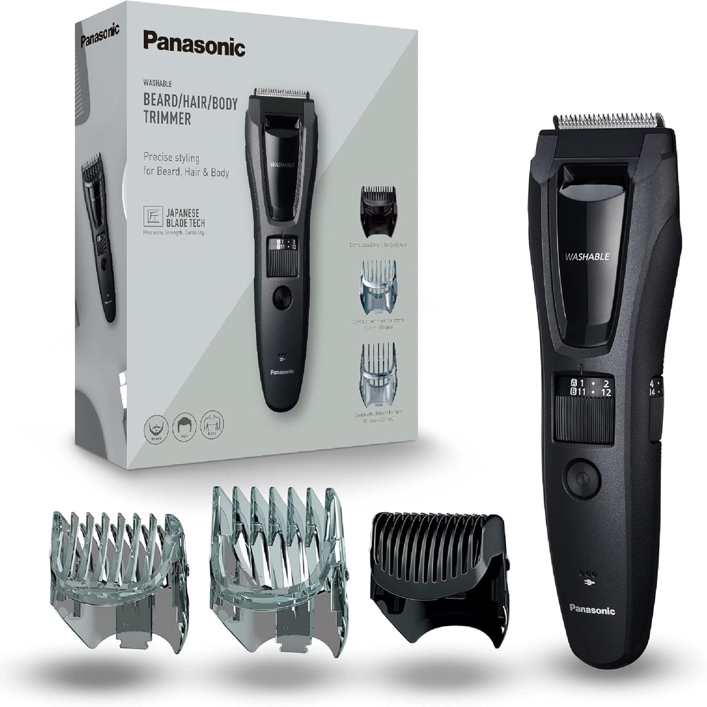315899 - PANASONIC Makinë prerëse për mjekër, flokë dhe trup ER-GB62-H503, portative, pa tel, 39 cilësime gjatësie, 3 aksesorë, gri mat