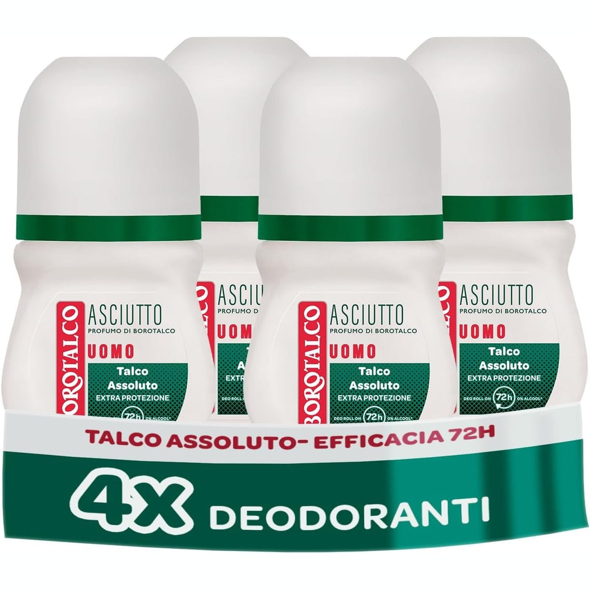 336757 - BOROTALCO Deodorant Origjinal Dry Roll-On për Burra, pa alkool, 4 x 50 ml, efektivitet 72 orë, thith djersën, aromë Borotalco