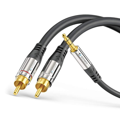 273981 - SONERO® Kabllo RCA Premium 10m, 2x Kabllo RCA në 3.5mm Jack, kabllo audio, sistem Hi-Fi, AUX, e zezë