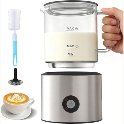 213372 - Shkumëzues qumështi 4-në-1, 500 ml me dizajn të ndarë, shkumëzues qumështi automatik me gotë qelqi.