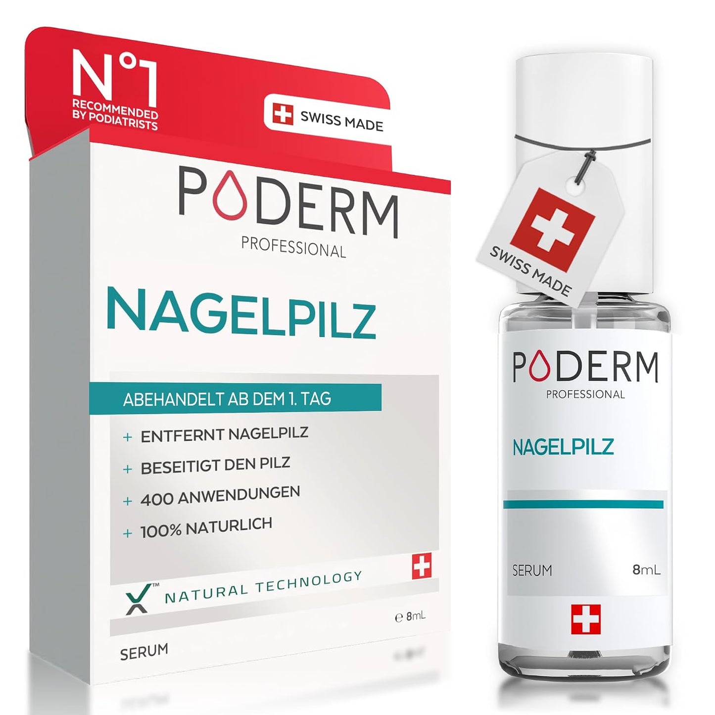 316916 - PODERM - Trajtim 2-në-1 për kërpudhat e thonjve - Kujdes profesional për këmbët/duart - Prodhuar në Zvicër