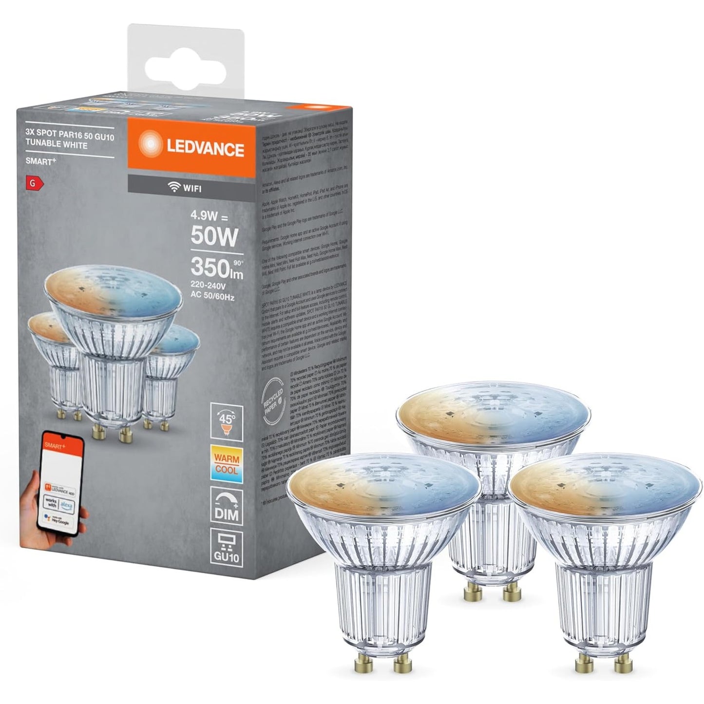 255904 - Ledvance - SMARTWIFIPAR165W/827230VTWFRGU104X3LEDV, Llambë LED inteligjente, Ngjyrë drite e ndryshueshme, Ekuivalente me 50W