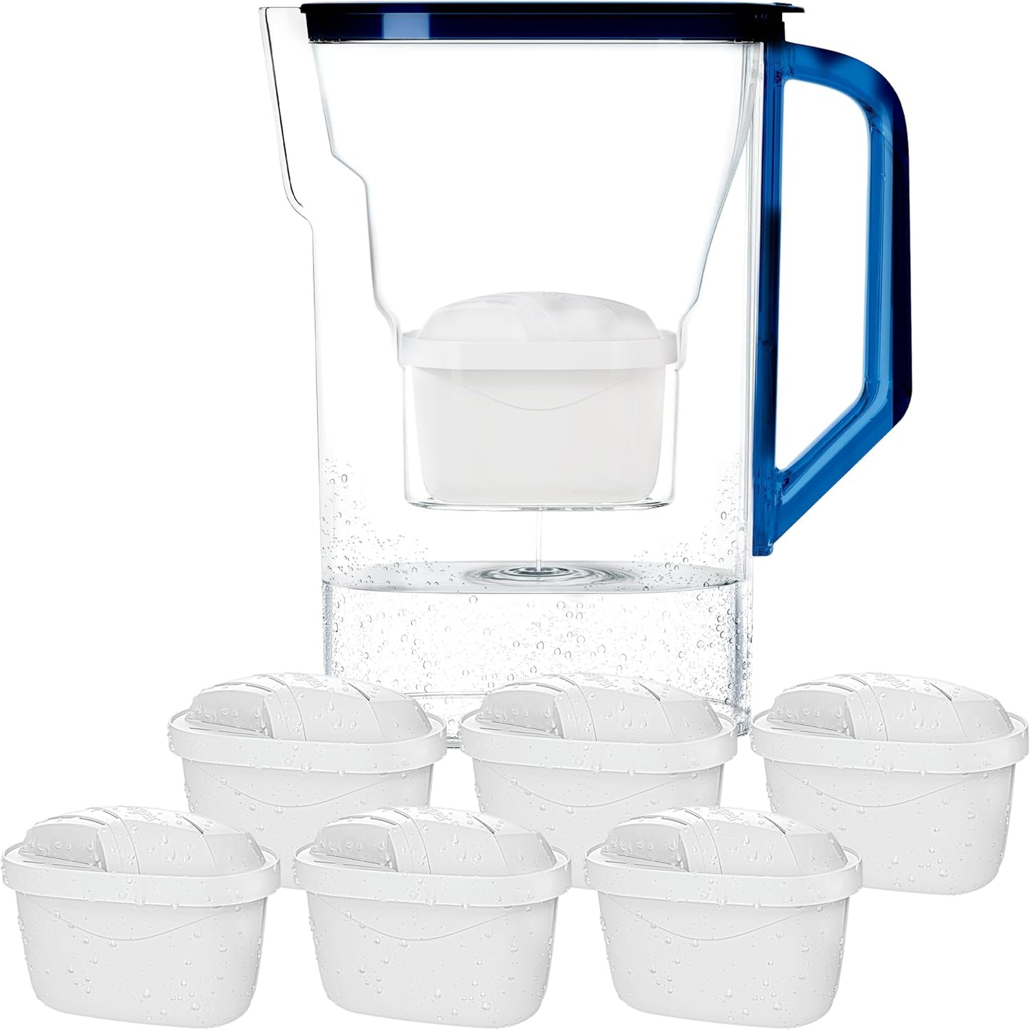 227921 - WESSPER Enë Filtri Uji me Filtër, Enë Frigoriferike 2.7L me Derë, Fishekë me Karbon Aktiv dhe Rrëshirë Shkëmbimi Jonik, Set me 6 Filtra Enësh - Blu