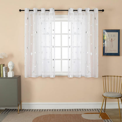 250803 - GIRASOLE HOME® 1 palë perde voile me filtër yjesh argjendi, të bardha, 2 panele, 140 x 145 cm