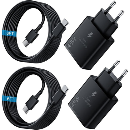 268834 - Karikues i shpejtë USB-C 45W, pako me 2 kabëlla 1.8M Type-C për Samsung Galaxy S25, S24+, S24 Ultra, S23+ Ultra, Note20, A54, A53, Z Fold5, Fold4, Switch, Tab