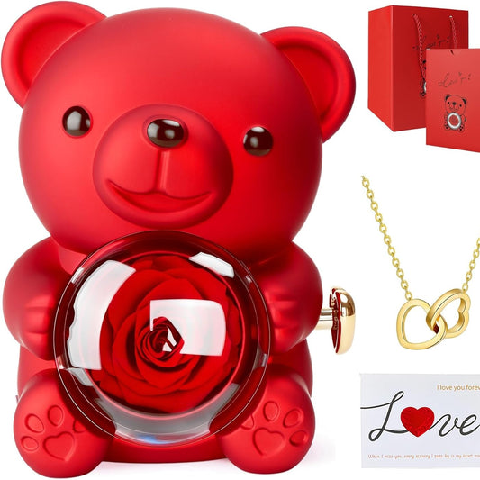 163881 - ARUSHI WUSUPU me Trëndafil të Ruajtur dhe Gjerdan, Kuti Dhurate, Ideale për Ditën e Shën Valentinit, Ditën e Nënës, Përvjetor