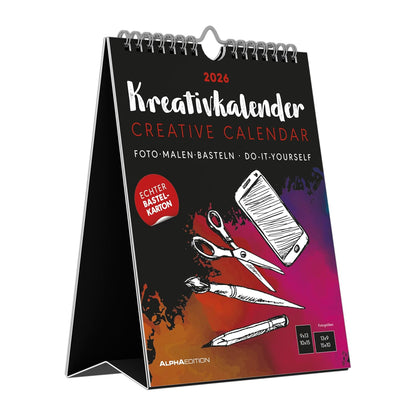 295441 - ALFA Edicioni - Kalendar Kreativ me Ekran Tavoline, i Zi 2026, 16×20 cm, për t’u vendosur në këmbë dhe për t’u varur