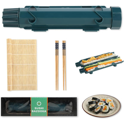 216510 - LUXECOVE Set Sushi me 4 pjesë, Makinë Shumëfunksionale Sushi, e përshtatshme për të bërë topa orizi, Bazooka me topa orizi, Set për fillestarë