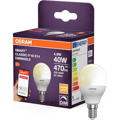 224371 - OSRAM Llampa LED SMART P40 Mini Ball Formë E14, 4.9W ZigBee 3.0, E Bardhë e Ngrohtë 2700K, Kontroll Aplikacioni, Alexa, Shtëpi Inteligjente
