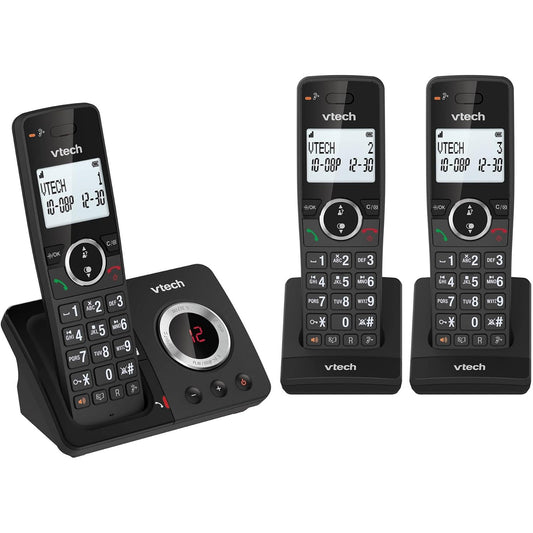 292548 - VTECH - Telefon me kabllo DECT me 3 aparate, sekretari telefonike, bllokim thirrjesh, ekran me ndriçim nga prapa, thirrje konference, jetëgjatësi baterie 18-orëshe, përforcues volumin, altoparlant, thirrje e shpejtë | ES2052