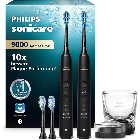 315036 - PHILIPS Furçë dhëmbësh elektrike Sonicare DiamondClean 9000, pako me dy pjesë, furçë dhëmbësh sonike me aplikacion, sensor presioni, 4 mënyra pastrimi, 3 nivele intensiteti, xham karikimi, e zezë, modeli HX9914/63