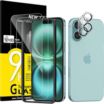 274435 - NEW'C Kit me 4 pjesë: 2 x Mbrojtës Ekrani prej Xhami të Temperuar për iPhone 16 (6.1 inç) dhe 2 x Mbrojtës Kamere të Pasme - Ultra Rezistente - Xham me Fortësi 9H
