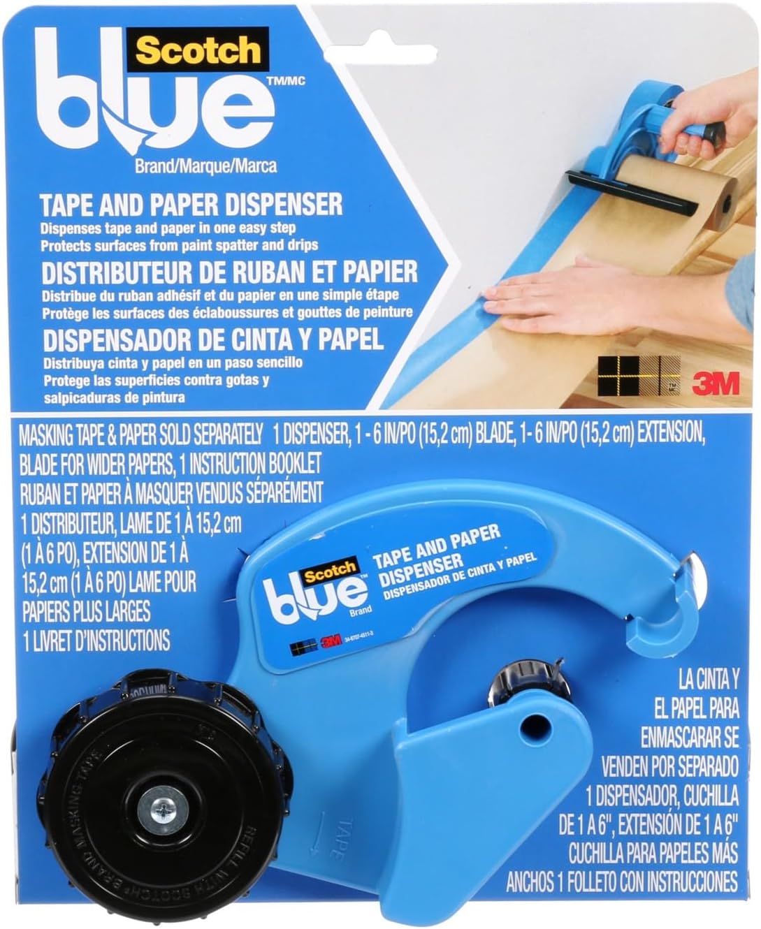 221666 - ScotchBlue Dispenser për shirit maskues për duar dhe letër maskuese, i përshtatshëm për dritare, dyer, vaska dhe sipërfaqe të tjera, Mbron nga spërkatjet e bojës