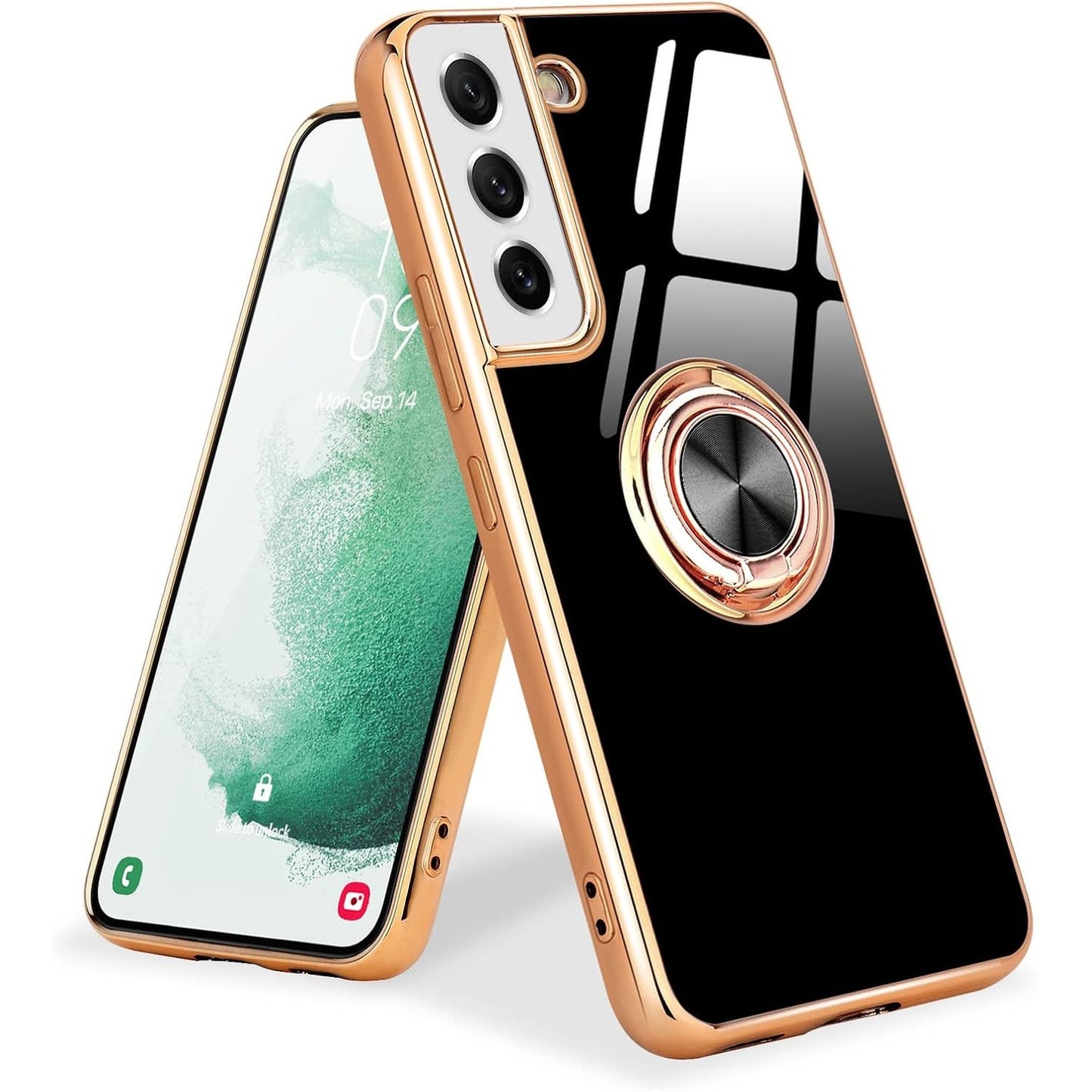 267258 - URARSSA Mbrojtëse për Samsung S22 5G, silikoni, me unazë magnetike 360°, e hollë prej TPU, Rezistent ndaj goditjeve, e zezë