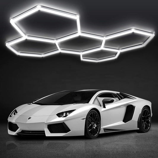 208053 - DIKHEE Dritë LED Gjashtëkëndëshe, 192W, 6500K, Dritë e Ditës e Bardhë, për Tavan të Lidhur me Prizë, për Garazh, Bodrum, Punishte, Palestër, Depo, 5-HEX