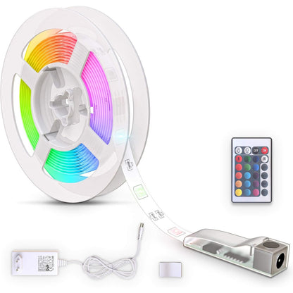 196889 - BKLICHT - Shirit LED Silikoni 3m me telekomandë, Dritë RGB shumëngjyrëshe e zbehtë, Vetëngjitëse, 300x1x0.2 cm, Ngjyra e Bardhë