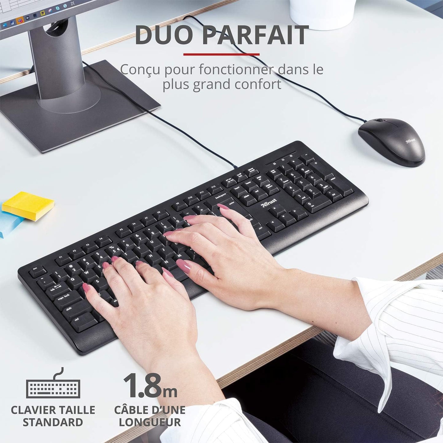 293956 - TRUST Taro Paketa e tastierës dhe mausit me tela, Tastierë franceze AZERTY, kabllo USB 1.8 m, e zezë