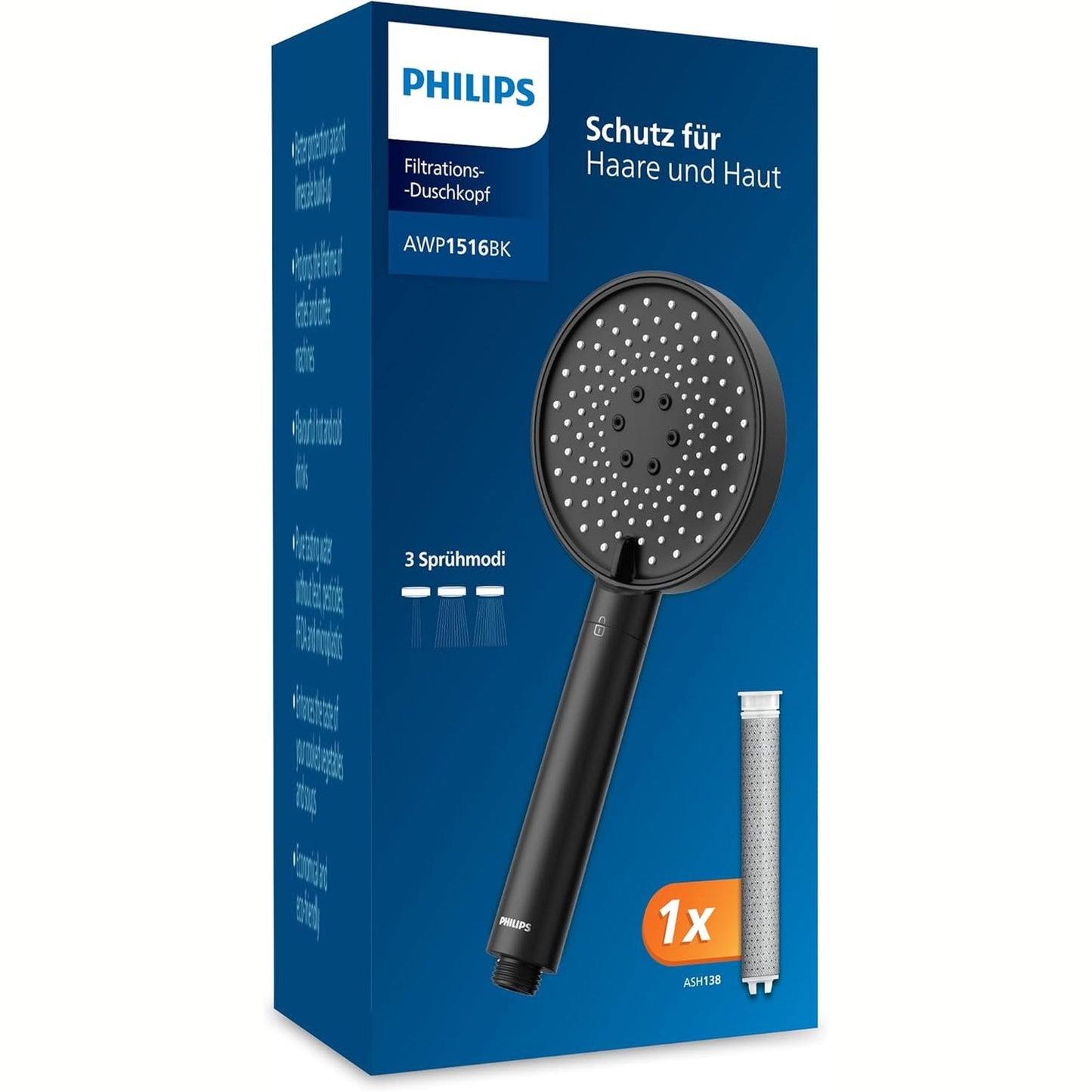 213984 - PHILIPS Kokë dushi me ujë me filtër, 3 mënyra spërkatjeje, kapacitet filtri 1 muaj, E zezë