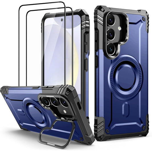 189847 - LANHIEM Mbrojtëse për Samsung Galaxy S25, Mbrojtje me 2 Mbrojtëse Ekran prej Qelqi të Temperuar për MagSafe, Mbrojtje Magnetike Kundër Goditjeve të Gradës Ushtarake, Mbajtëse Unaze e Përforcuar për Kamerën, Ngjyrë Blu