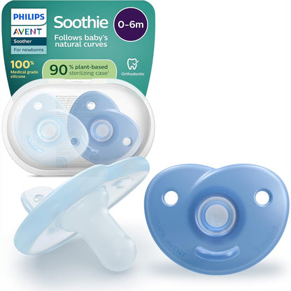 318551 - PHILIPS AVENT - Biberon Soothie, Ortodontik për të Porsalindur, 0-6 Muaj, dizajn me një copë, thithë silikoni fleksibël, Pa BPA, Pako me 2 copë, Blu, SCF099/26