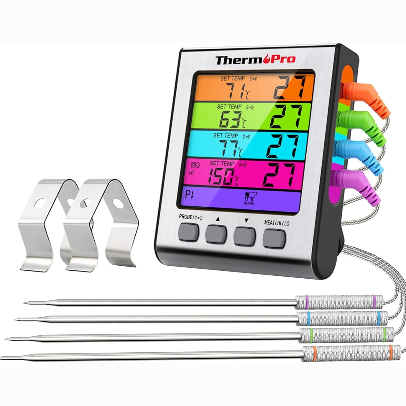 214147 - THERMOPRO Termometër për Mish TP17H, Termometër Dixhital me 4 Sonda Temperature për Furrë, Skarë, Sobë, BBQ me Ndriçim Prapa