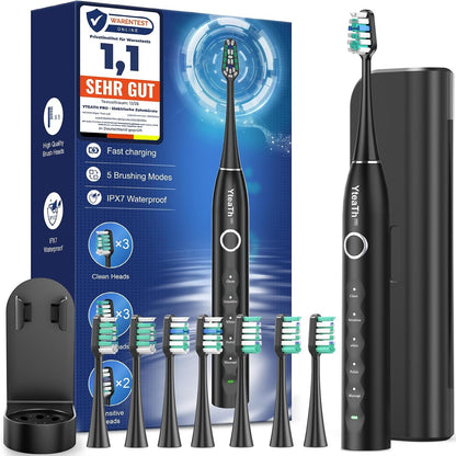 336300 - SONIC Furçë dhëmbësh elektrike për të rritur me 8 koka furçe, 5 mënyra, e zezë mat