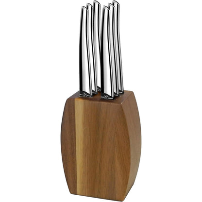 213618 - LOU LAGUIOLE Bllok druri akacie me 6 thika për biftek - çelik inox 13C - 9 x 5 x 12 cm