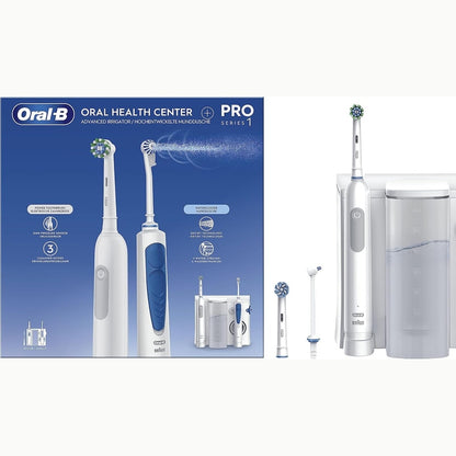 274908 - ORAL-B Qendra e Shëndetit Oral + Furçë Dhëmbësh Elektrike Pro 1, e Bardhë, Ujitës Dentar me 5 Modalitete, 1 Kokë Furçe Oxyjet dhe 1 Kokë Furçe me Ujë