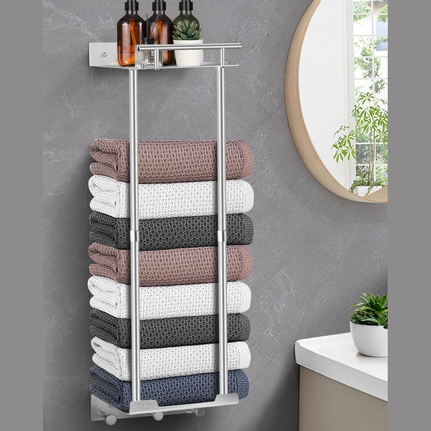 256496 - LIVEHITOP Raft Peshqirësh, Mbajtëse Peshqirësh Muri 81CM, Ngjyrë Argjendi