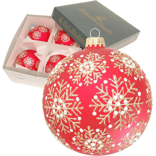 170348 - KREBS GLAS LAUSCHA - Zbukurim i pemës së Krishtlindjes prej qelqi, Motivi: Zbukurim i kuq me flokë dëbore në të bardhë/ari, Madhësia: 4x10cm